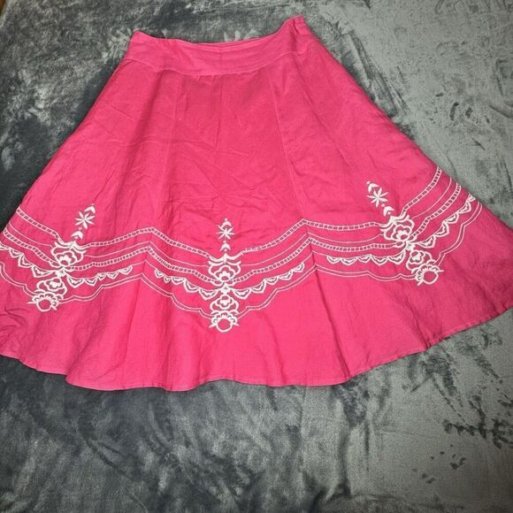 Retro Sz 10 Y2K Hot Pink Prairie Floral Cottage Core Flowy Skirt A Bell Lined - Picture 4 of 13